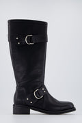 Belted rider boots, black