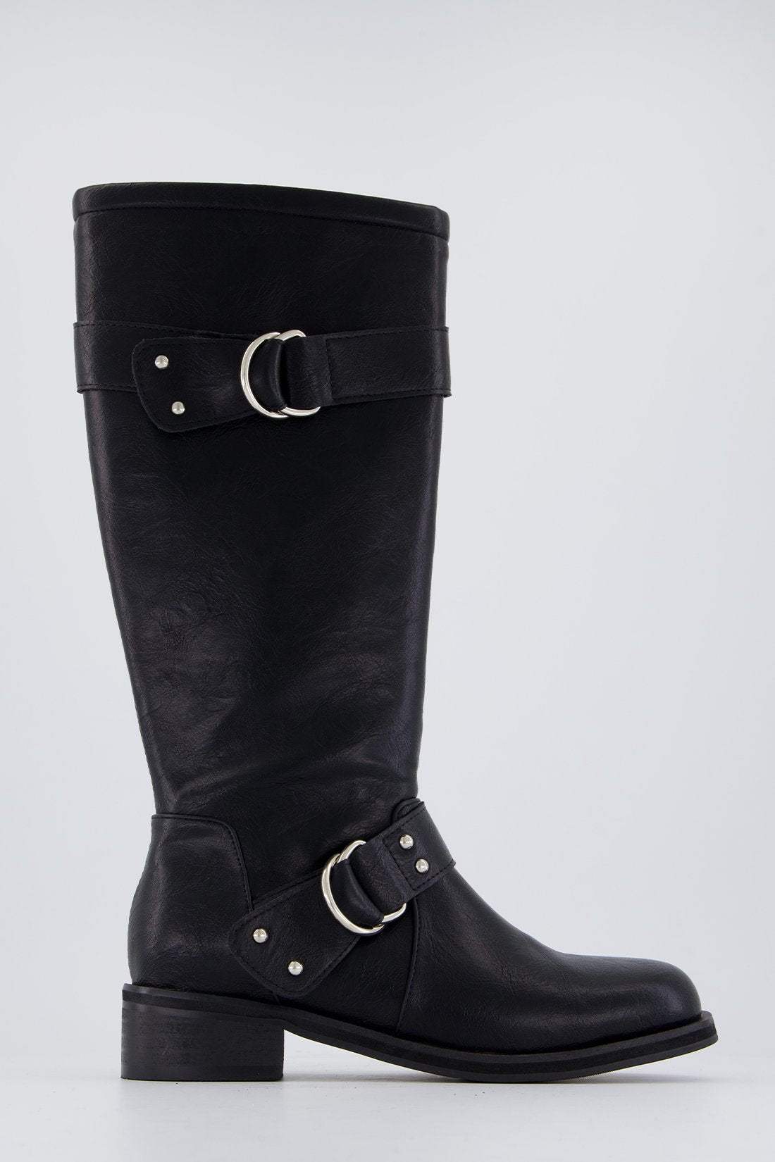 Belted rider boots, black
