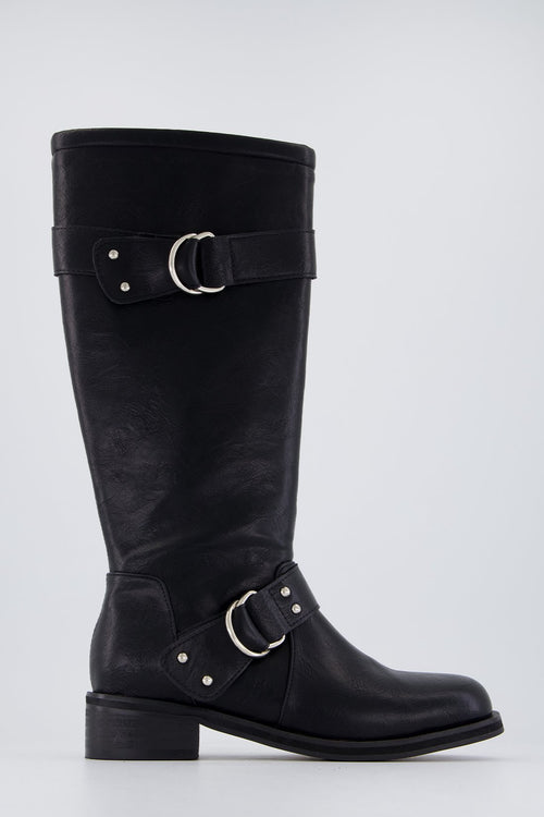 Belted rider boots, black
