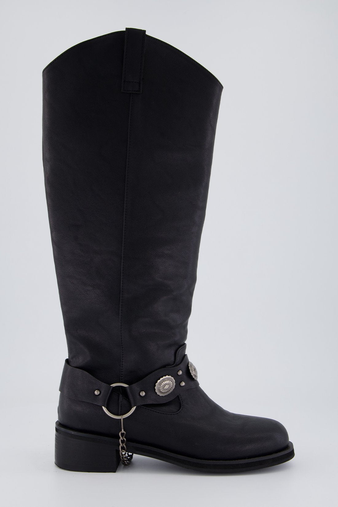 Western concho harness boots, black