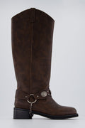 Western concho harness boots, brown