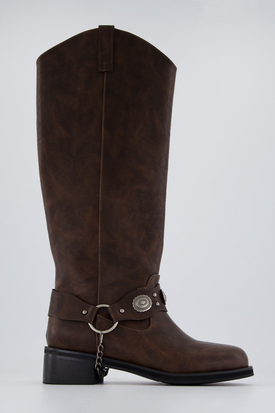Western concho harness boots, brown