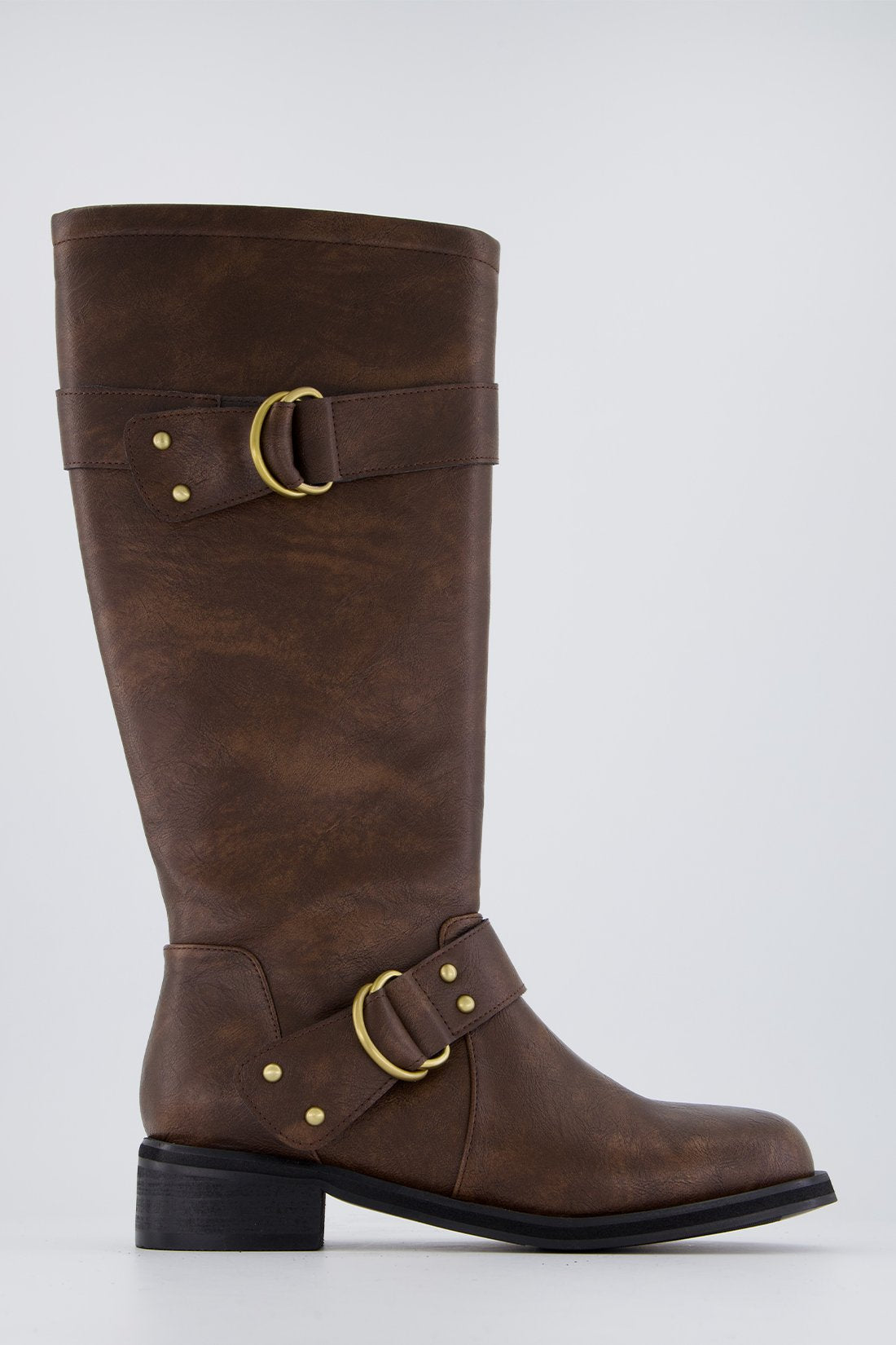 Belted rider boots, brown